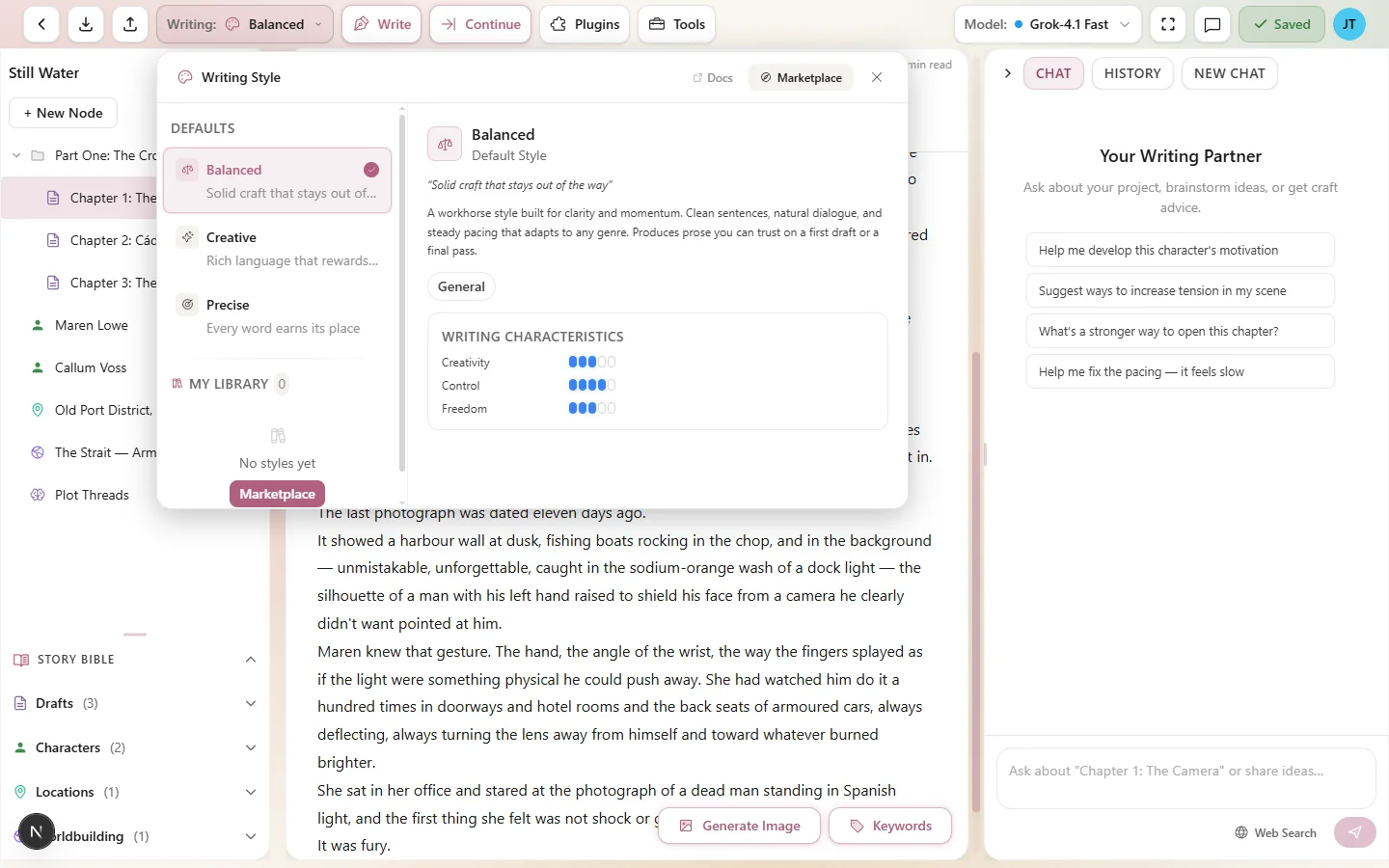 The Style Selector panel open in the writer toolbar, showing a grid of available styles