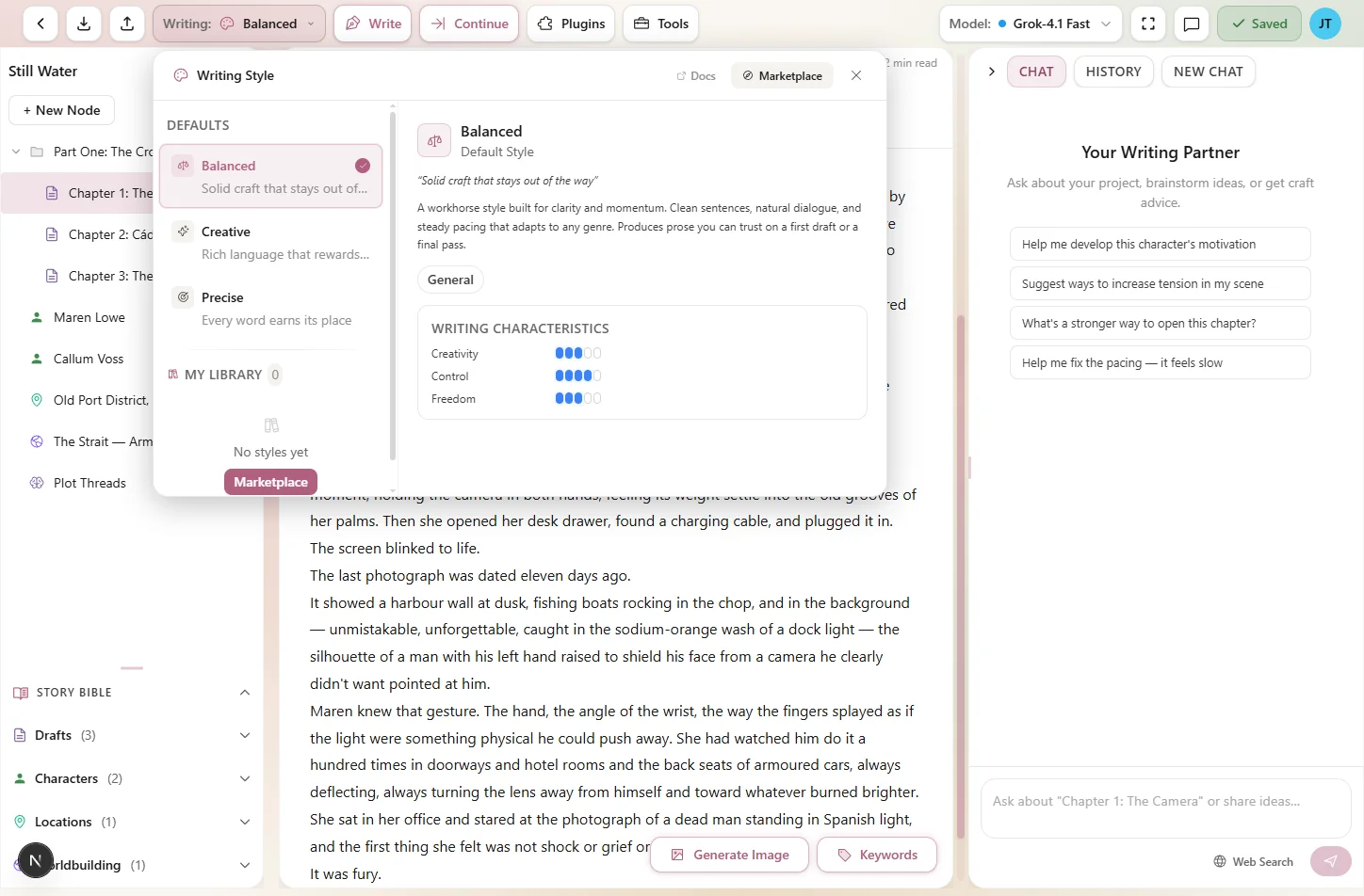 The expanded Style Selector showing a list of available styles with categories and ratings