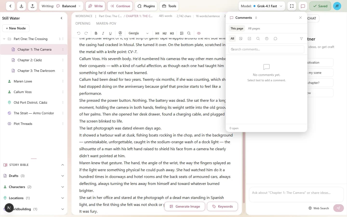 The Notes panel showing a list of inline comments with snippets and notes