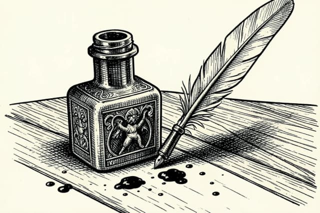 Ink bottle and quill pen